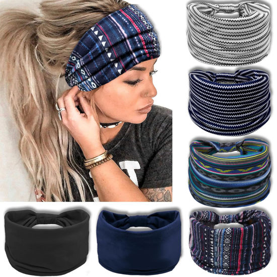 Picture of IVARYSS Wide Headbands for Women, Knotted Head Wraps Turbans, Large African Style Head Bands Hair Accessories, 6 Pack (Boho Set2)