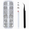 Picture of Nail Art Rhinestones Kit HUETFAT 2400pcs Nail Gems Crystal Clear Flatback Rhinestones Gems Stones, with Storage Organizer Box/Wax Pencil/Tweezers 6 Sizes (1.9-4.5 mm) for Nail Art Craft