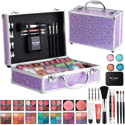 Picture of Hot Sugar Makeup Kit for Teenager Girls - Full Starter Cosmetics Set with Eye Shadow Lip Balm Blush Lip Gloss Brush Lip Pencil Eye Pencil and Mirror (Purple Love)