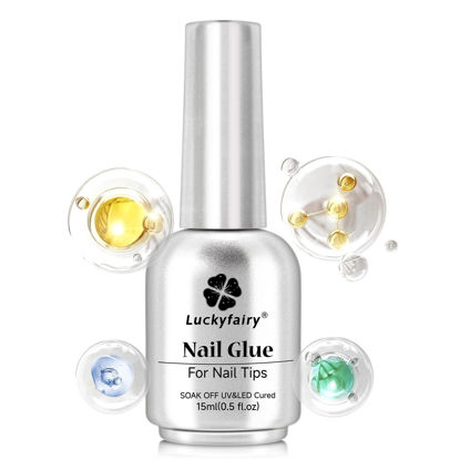 Picture of Luckyfairy 9 in One Nail Glue Gel for Acrylic Nail Tips, Super Strong Long-Lasting Gel x Nail Glue, Curing Needed U V Extension Glue for Clear Fake Nail Tips, Press ons, Base Gel, 15ml