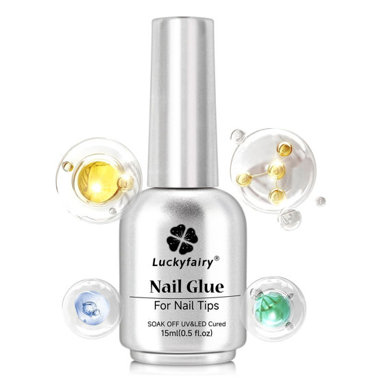 Picture of Luckyfairy 9 in One Nail Glue Gel for Acrylic Nail Tips, Super Strong Long-Lasting Gel x Nail Glue, Curing Needed U V Extension Glue for Clear Fake Nail Tips, Press ons, Base Gel, 15ml