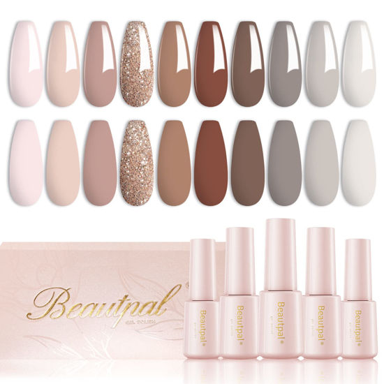 Picture of Larvall Beautpal Nude Grey Gel Nail Polish Set 10PCS All Seasons Skin Tones Gel Polish Set Neutral Gel Polish Colors Soak Off UV/LED Lamp Needed Salon DIY Manicure Gift Box for Women Girls 7ml