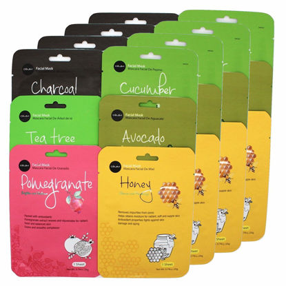 Picture of celavi Essence Facial Face Mask Paper Sheet Korea Skin Care Moisturizing 4 packs for each 6 flavors (New) K-Beauty Skincare 24 masks in a pack Made in Korea