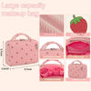 Picture of Bluboon Makeup Bag Zipper Pouch Travel Portable Cosmetic Bag Organizer for Women and Girls(Corduroy Pink Strawberry)