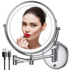 Picture of Rocollos Rechargeable Wall Mounted Lighted Makeup Mirror, 8 Inch Double-Sided LED Vanity Mirror 1X/7X Magnification,3 Color Lights Touch Screen Dimmable 360°Swivel 13 Inch Extendable