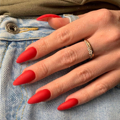 Picture of KQueenest Matte Light Red Press on Nails Medium Almond Stiletto Gel Fake Nails Medium Pure Color Acrylic Nails Press ons Feature Protective UV Coating in 24PCS