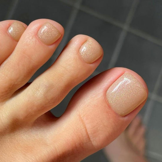 Picture of Glitter Light Pink Square Press on Toenails Short,Glossy Fake Toenails Acrylic Toe Nails,Cute Artificial Shimmer Toenails for Women Girls in 24 PCS,Seamless Fit Glue-on Fake Toe Nails