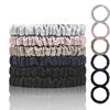 Picture of SEMRUE Mulberry Silk Scrunchies for Hair Sleep, Small Hair Ties for Women - 6 Pack (Black*2, Navy*1, Lotus Pink*1, Silver Gray*1, Apricot*1)