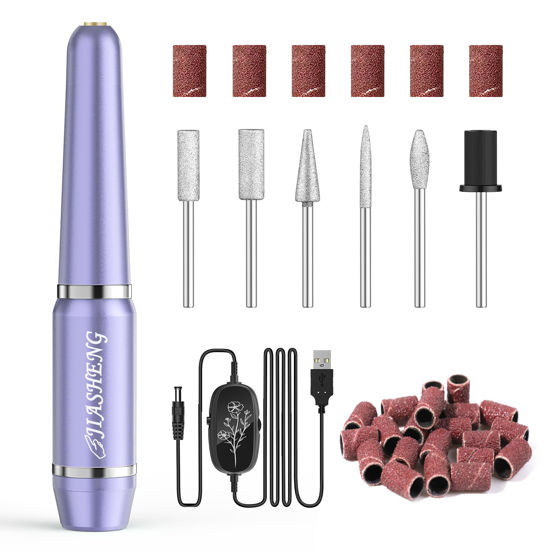 Picture of JIASHENG USB Electric Nail Drill, Nail Drill Portable Electric Nail File for Acrylic Gel Nails, Professional Nail Drill Kit Manicure and Pedicure Kit with Nail Drill Bits for Home and Salon Use, Lilac