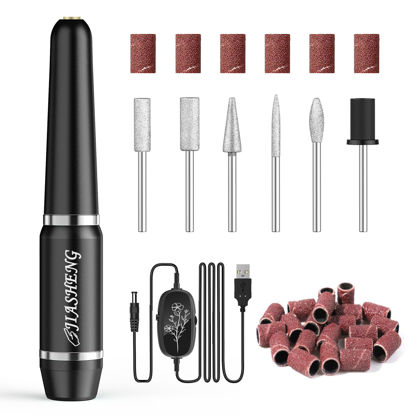 Picture of JIASHENG USB Electric Nail Drill, Nail Drill Portable Electric Nail File for Acrylic Gel Nails, Professional Nail Drill Kit Manicure and Pedicure Kit with Nail Drill Bits for Home and Salon Use, Black