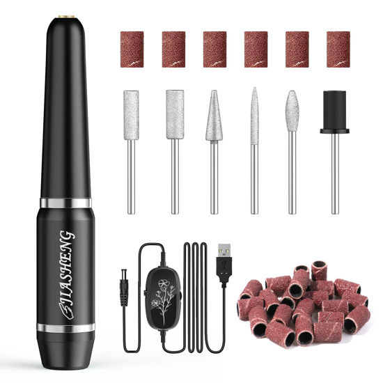 Picture of JIASHENG USB Electric Nail Drill, Nail Drill Portable Electric Nail File for Acrylic Gel Nails, Professional Nail Drill Kit Manicure and Pedicure Kit with Nail Drill Bits for Home and Salon Use, Black