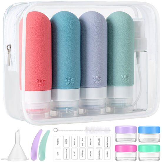Picture of 16pack Travel Bottles for Toiletries, TSA Approved LeakProof Squeezable Silicone Toiletry Containers for Shampoo, Conditioner, 3oz Portable Refillable Travel Size Liquid Containers (16Pcs/Warm Color）