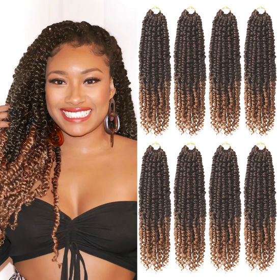 Picture of Crochet Passion Twist Hair 14 Inch 8Packs Crochet Hair Pre Looped Bohemian Twist Braids Pre-Twisted Soft Passion Twist Crochet Hair Curly Crochet Twist Braids for Black Women Ombre Color 4-30