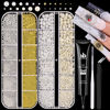 Picture of 2 Boxes Flatback Pearls (White+Beige) and Metal Nail Beads (Silver+Gold) with Rhinestones Glue Gel for Nail Art, Pearl Nail Charms and Round Caviar Beads for Acrylic Nail Tips Manicure Decor