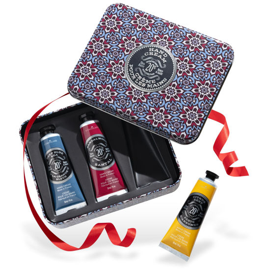 Picture of La Chatelaine Hand Cream Gift Set for Men, Ready-To-Gift Travel Size Hand Lotion, Natural Hand Cream Made in France with 20% Organic Shea Butter (Deep Blue Sea, Sandalwood, Citrus Zest) 3 x 1 fl oz