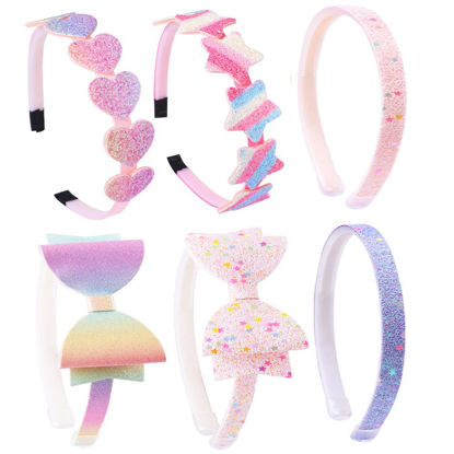 Picture of Lizioo 6 Pack Girls Headbands Glitter Kids Hair Accessories Bow/Heart/Star Shaped Sweet Hairband For Toddler/Girls/Teens