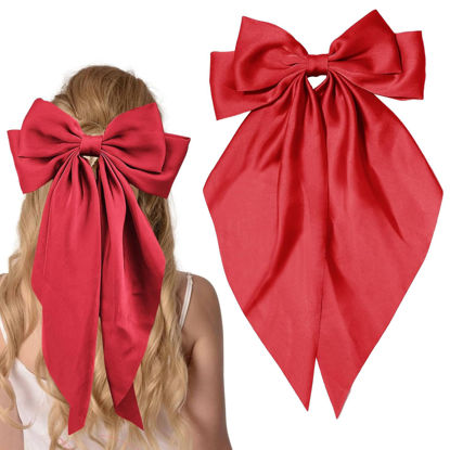 Picture of Large Red Satin Hair Bows, Clips, and Barrettes - Hair Accessories for Women, Christmas Gift