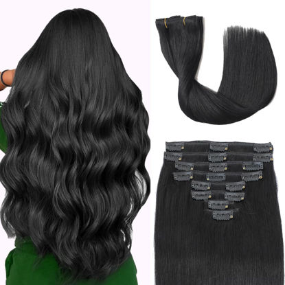 Picture of Tebelove Clip in Hair Extensions Real Human Hair 3.8oz/105g Clip ins 100% Brazilian Remy Human Hair Extension for Women 8pcs Per Set with 18 Clips Double Weft (20 Inch #1 Jet Black)