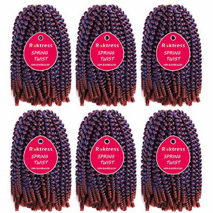 Picture of ROKTRESS Spring Twist Hair 10-inch - 6 packs Dark&Light Wine Pre-looped spring twist crochet Braids,Ombre Colors Bob spring twist hair Low Temperature Kanekalon Synthetic Fiber Fluffy Hair Extensions (10 Inch,Dark&Light Wine)