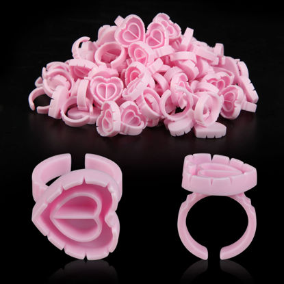 Picture of ZXMFDZ 100PCS Glue Rings Lash Rings for Glue Glue Rings for Eyelash Extensions Eyelash Glue Holder Lash Glue Rings Smart Glue Cups Pink