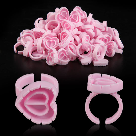 Picture of ZXMFDZ 100PCS Glue Rings Lash Rings for Glue Glue Rings for Eyelash Extensions Eyelash Glue Holder Lash Glue Rings Smart Glue Cups Pink