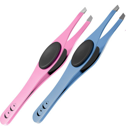 Picture of Professional Tweezers for Facial Hair Removal for Women & Men, Tweezer Set with Ultra Sharp, Slanted Tip, Best Tweezers for Eyebrow Shaping, Medical Grade Stainless Steel, 2pc plus Travel Pouch