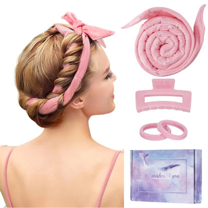 Picture of Upgraded 60" Extra Long Soft Heatless Hair Curlers to Sleep In, No Heat Hair Rollers (Pink)
