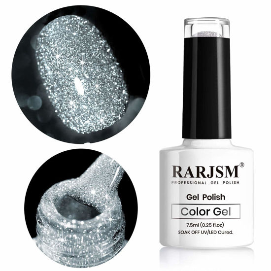Picture of RARJSM Glitter Nail Polish Silver Nail Polish Gel Nail Polish 1PACK 7.5ML Soak Off Nail Lamp Required for Nail Art Design Salon Quality DIY Home RAR79