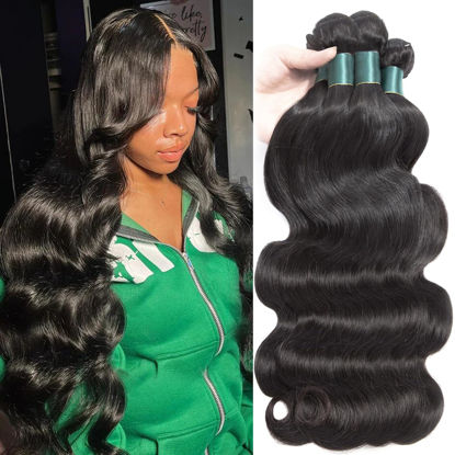 Picture of Superfect Human Hair Bundles 20 22 24 26 Inch Body Wave Bundles Human Hair 12A 100% Unprocessed Brazilian Virgin Hair Weave 4 Bundles Deals Human Hair Natural Black Color (Body Wave 4Pcs, 20 22 24 26)