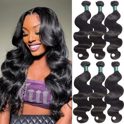 Picture of Superfect Human Hair Bundles 20 22 24 Inch Body Wave Bundles Human Hair 12A 100% Unprocessed Brazilian Virgin Hair Weave 3 Bundles Deals Human Hair Natural Black Color (20 22 24, Body Wave 3 Bundles)