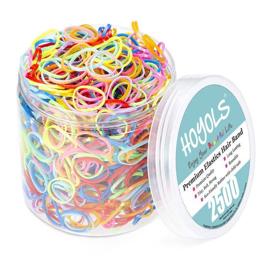 Picture of HOYOLS Mixed Color Elastic Hair Bands, 2500 Small Rubber Bands Braids for Girls Kids Women Non-Slip Tiny Soft Hair Ties Braiding Hair Accessories Value Pack Colorful TPR