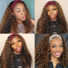 Picture of XSY Headband Wig Human Hair 14 Inch Curly Human Hair Wigs Ombre Highlight Headband Wigs for Black Women None Lace Front Wig 150% Density