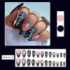 Picture of Colorful Love Press on Nails Dark Black French Tip Fake Nails Medium Almond False Nails with Design Rhinestone Glue on Nails Glossy Acrylic Full Cover Stick on Nails for Women Valentine's Day Manicure