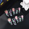 Picture of Colorful Love Press on Nails Dark Black French Tip Fake Nails Medium Almond False Nails with Design Rhinestone Glue on Nails Glossy Acrylic Full Cover Stick on Nails for Women Valentine's Day Manicure