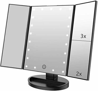 Picture of Infitrans 3 Folds Lighted Vanity Makeup Mirror,1X/2X/3X Magnification, 21 LED Light Bright Table Mirror with Touch Screen,180 Adjustable Rotation,Portable Travel Cosmetic Mirror