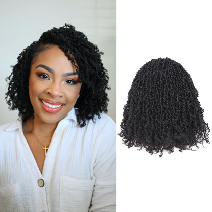 Picture of Toyotress Yanky Twist Crochet Hair - 10 Inch 8 Packs (30 Strands/Pcs) Fluffy Spring Mini Twist Short Bob Passion Twist, Natural Black Pre-Looped Crochet Braids Braiding Hair (10 Inch, 1B-8P)