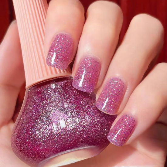 Picture of Major Dijit Quick Dry Nail Polish Glitter VioletRed Summer Nail Lacquer for Nail Art Regular Nail Polish 0.41 fl oz.