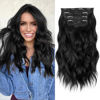 Picture of ALXNAN Clip in Long Wavy Synthetic Hair Extension 16 Inch Black 4PCS Thick Hairpieces Fiber Double Weft Hair for Women
