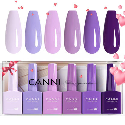 Picture of CANNI 6Pcs 9ml Hema-Free Purple Gel Polish,Dark Purple Gel Nail Polish Set,Light Purple Violets Colors Gel Polish Kit, Soak Off LED Nail Gel Manicure Kit DIY at Home Salon Gifts for Women Girls