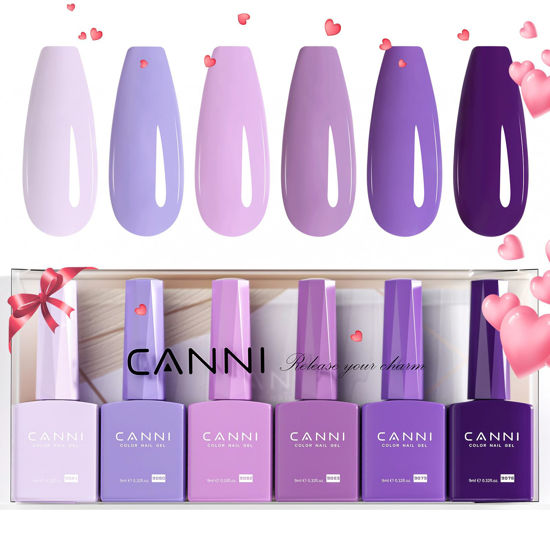 Picture of CANNI 6Pcs 9ml Hema-Free Purple Gel Polish,Dark Purple Gel Nail Polish Set,Light Purple Violets Colors Gel Polish Kit, Soak Off LED Nail Gel Manicure Kit DIY at Home Salon Gifts for Women Girls