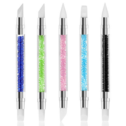 Picture of 5 Pcs Nail Art Sculpture Pen Dual Tipped Silicone Nail Tools Nail Art Acrylic Pen Silicone Brushes for Resin Nail Art Tools for Design Nail Foil Carving Drawing Shaping Drawing Effect