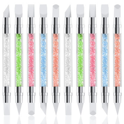 Picture of 10 Pcs Nail Art Sculpture Pen Dual Tipped Silicone Nail Tools Nail Art Acrylic Pen Silicone Brushes for Resin Nail Art Tools for Design Nail Foil Carving Drawing Effect Shaping Drawing