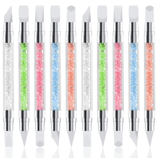 Picture of 10 Pcs Nail Art Sculpture Pen Dual Tipped Silicone Nail Tools Nail Art Acrylic Pen Silicone Brushes for Resin Nail Art Tools for Design Nail Foil Carving Drawing Effect Shaping Drawing