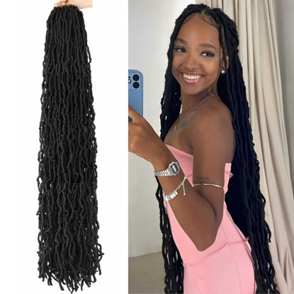 Picture of 40 Inch Faux Locs Crochet Hair for Butterfly Locs Crochet Hair Distressed Soft Locs Hair for Women (40 Inch, 6Packs 1B)