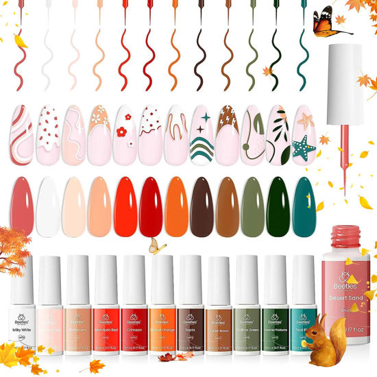 Picture of beetles Gel Polish 12 Pcs White Nude Red Green Gel Polish Paint Swirl Gel Nail Art Built Thin Brush in Bottle Soak off Uv Led Lamp Fall Gel Nail Polish