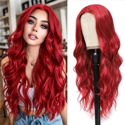 Picture of Long Red Wig for Women 26Inch Wavy Curly Red Hair Wigs Synthetic Hair Replacement Wig Heat Resistant Hair Wig for Daily Party Use Halloween Costume Wig