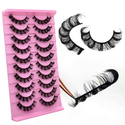 Picture of 10Pairs 3d Russian Strip Lashes, DD Curl Lash Strips, Natural False Lashes Mink, Fluffy Eyelashes Mink, Faux Mink Eyelashes Natural Look, Natural Wispies Mink Eyelashes, Wispy Fake Lashes(s35)