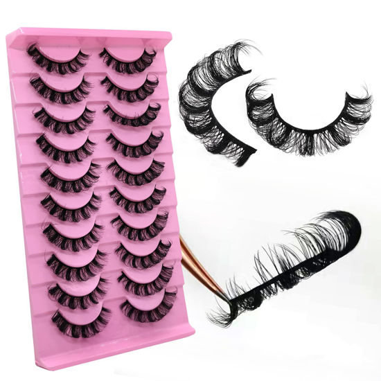 Picture of 10Pairs 3d Russian Strip Lashes, DD Curl Lash Strips, Natural False Lashes Mink, Fluffy Eyelashes Mink, Faux Mink Eyelashes Natural Look, Natural Wispies Mink Eyelashes, Wispy Fake Lashes(s35)