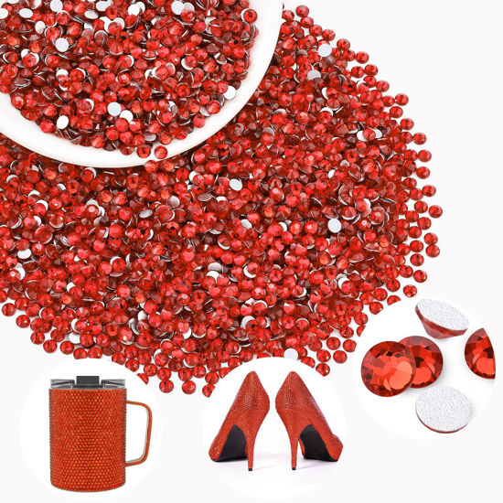 Picture of 2000PCS SS12/3mm Crystal Rhinestones (Light Red/Light Siam), Bedazzling Flatback Glass Rhinestones for Crafting DIY Nail Art Makeup Decoration, Gems Diomand Charms for Tumbler Shoes Clothing Mug