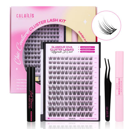 Picture of CALAILIS DIY Lash Extension Kit, Eyelash Extension Kit 132Pcs D Curl Lash Clusters with Lash Bond and Seal Lash Remover and Lash Applicator Lash Clusters Kit Easy to Apply at Home (DUO14-KIT)